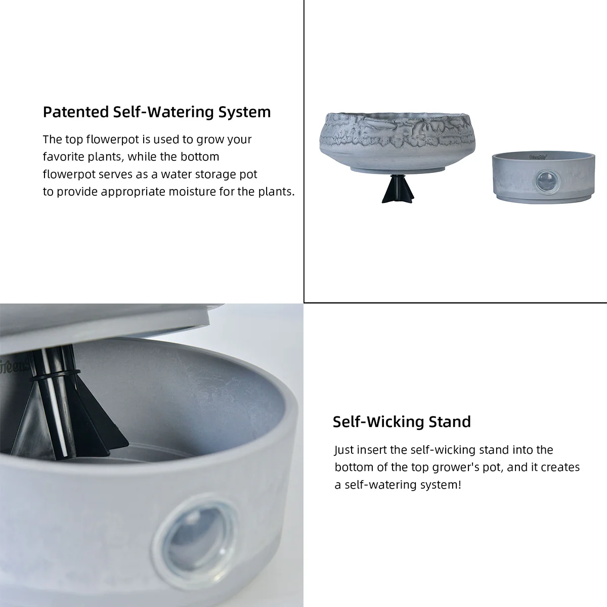Self-Watering Rock Garden Pot System for Indoor Plants (Set of 3) - Image 4