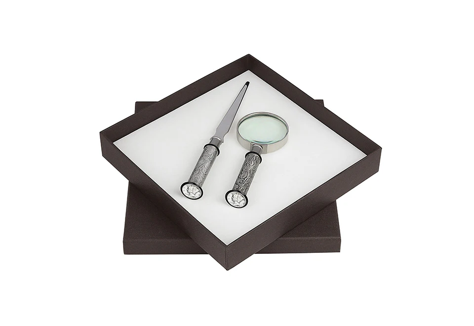 Silver Mercury Dime Letter Opener and Magnifying Glass Gift Set