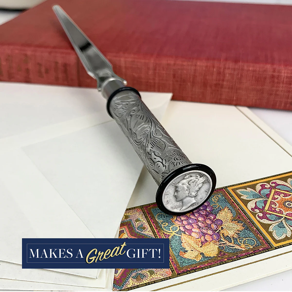 Silver Mercury Dime Letter Opener and Magnifying Glass Gift Set - Image 3