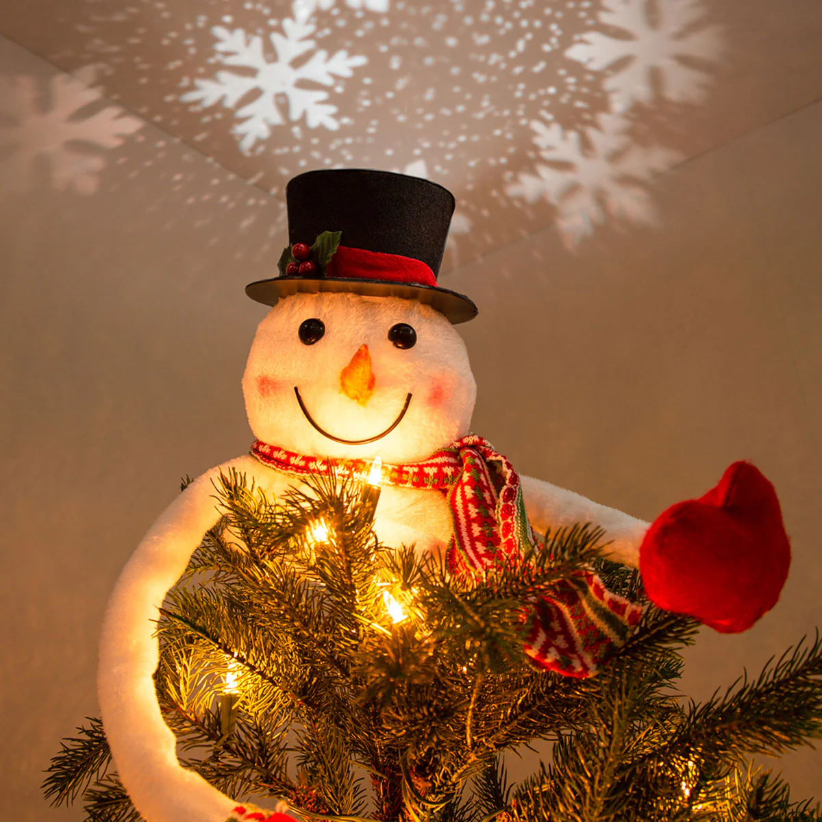 Snowman Tree Topper with Snowflake Projector - Image 2