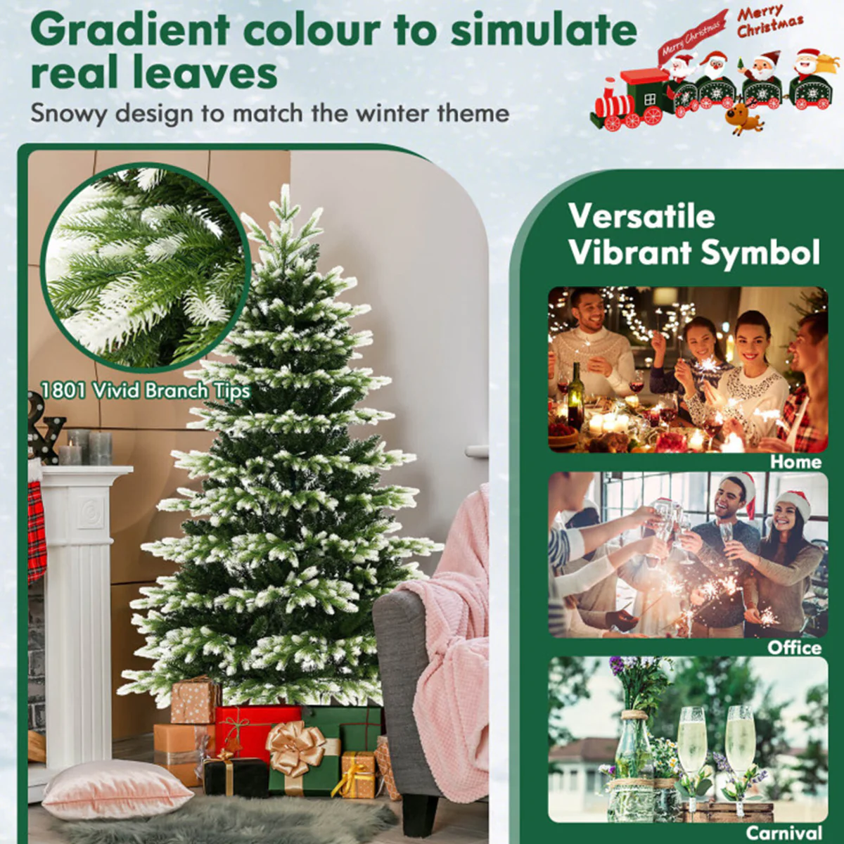Snowy Tipped Pre-Lit Hinged Christmas Tree with Remote Control - Image 3