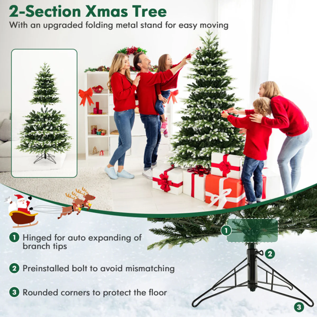 Snowy Tipped Pre-Lit Hinged Christmas Tree with Remote Control - Image 6