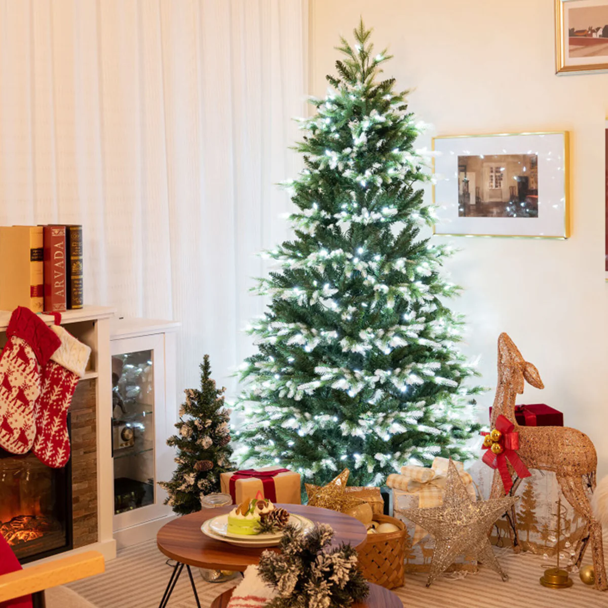 Snowy Tipped Pre-Lit Hinged Christmas Tree with Remote Control - Image 9