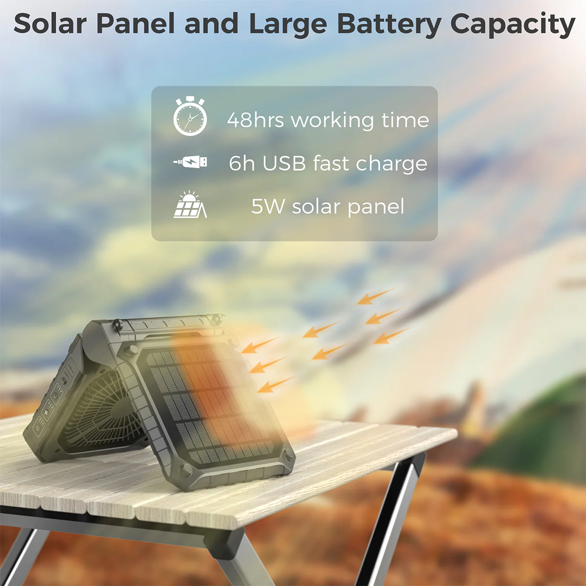 Solar Powered Fan with LED Lights - Image 3