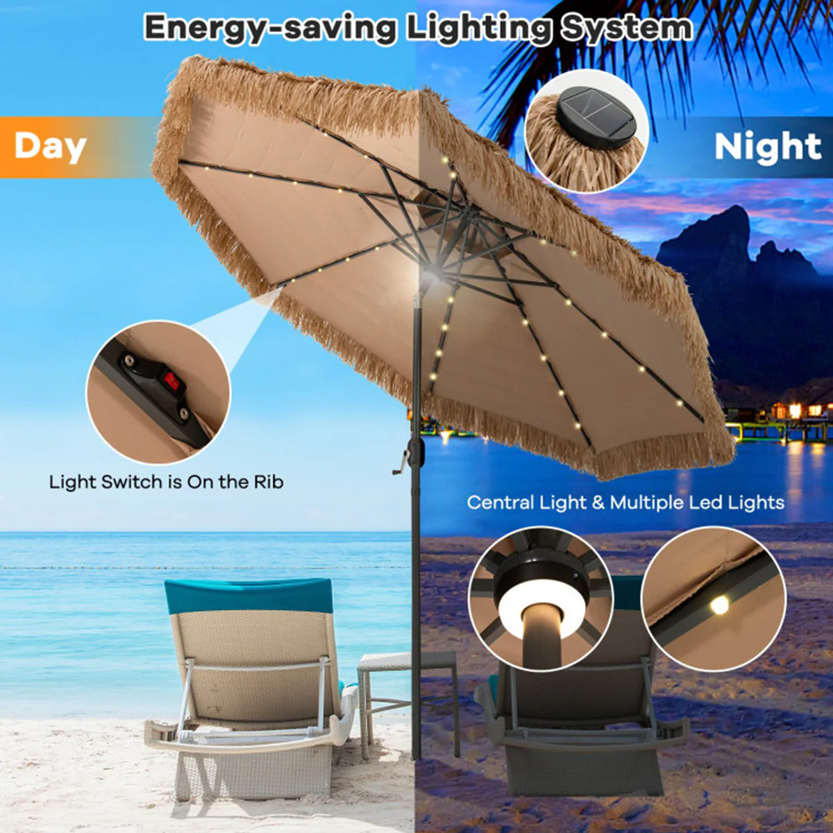 Solar Powered Tiki Patio Umbrella with Led Lights - Image 15
