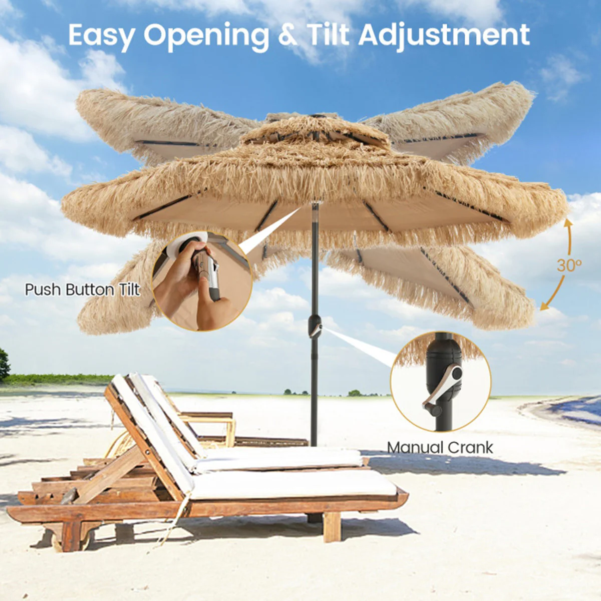 Solar Powered Tiki Patio Umbrella with Led Lights - Image 5