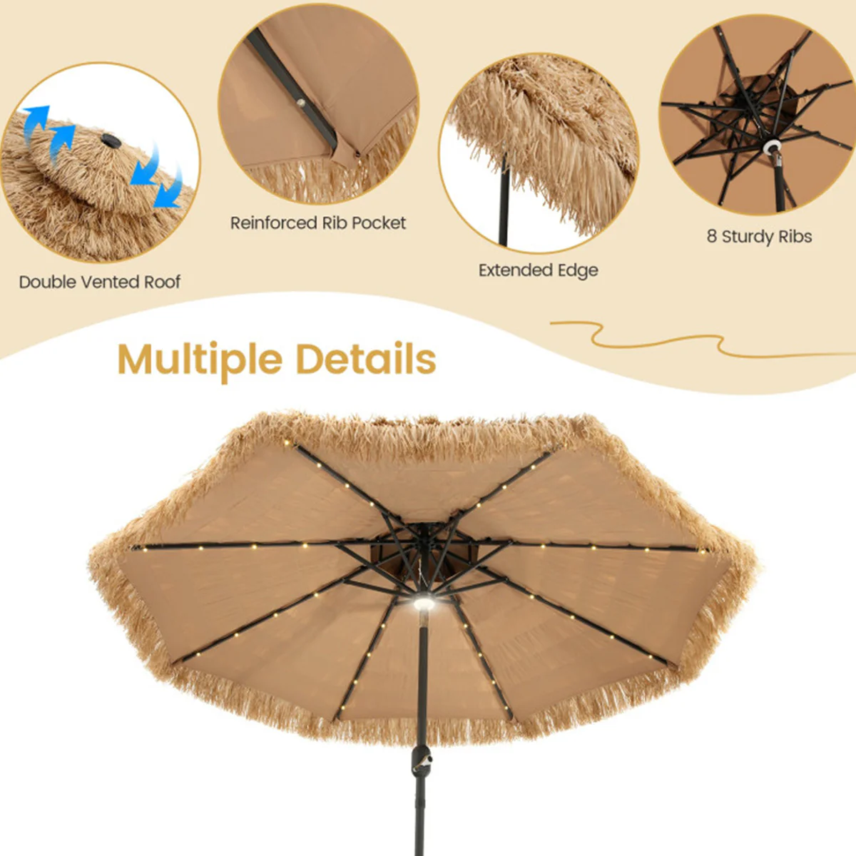 Solar Powered Tiki Patio Umbrella with Led Lights - Image 6