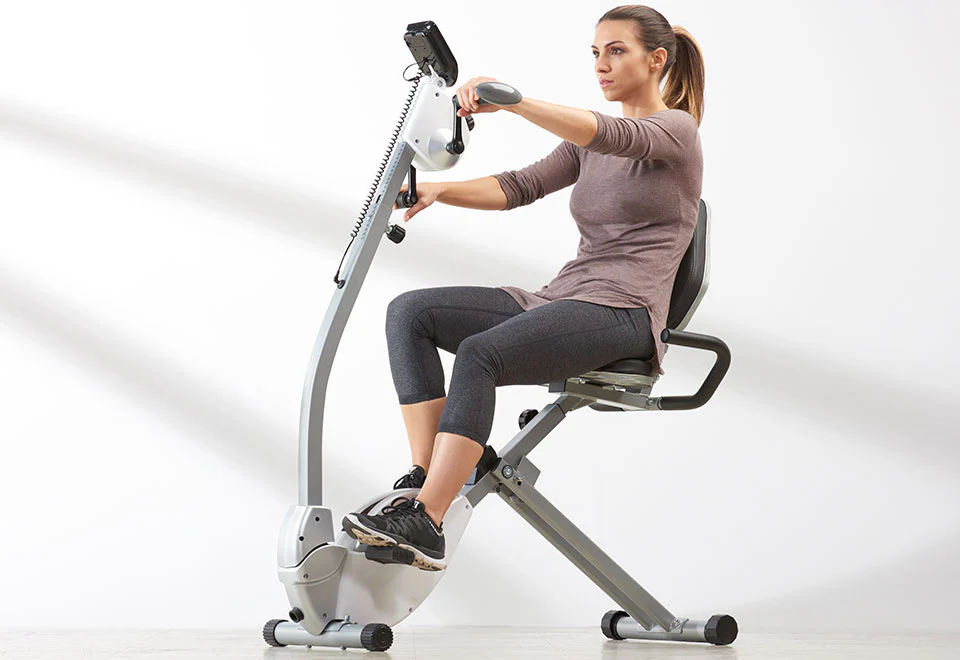 Space Saving Recumbent Exercise Bike with Upper Body Motion