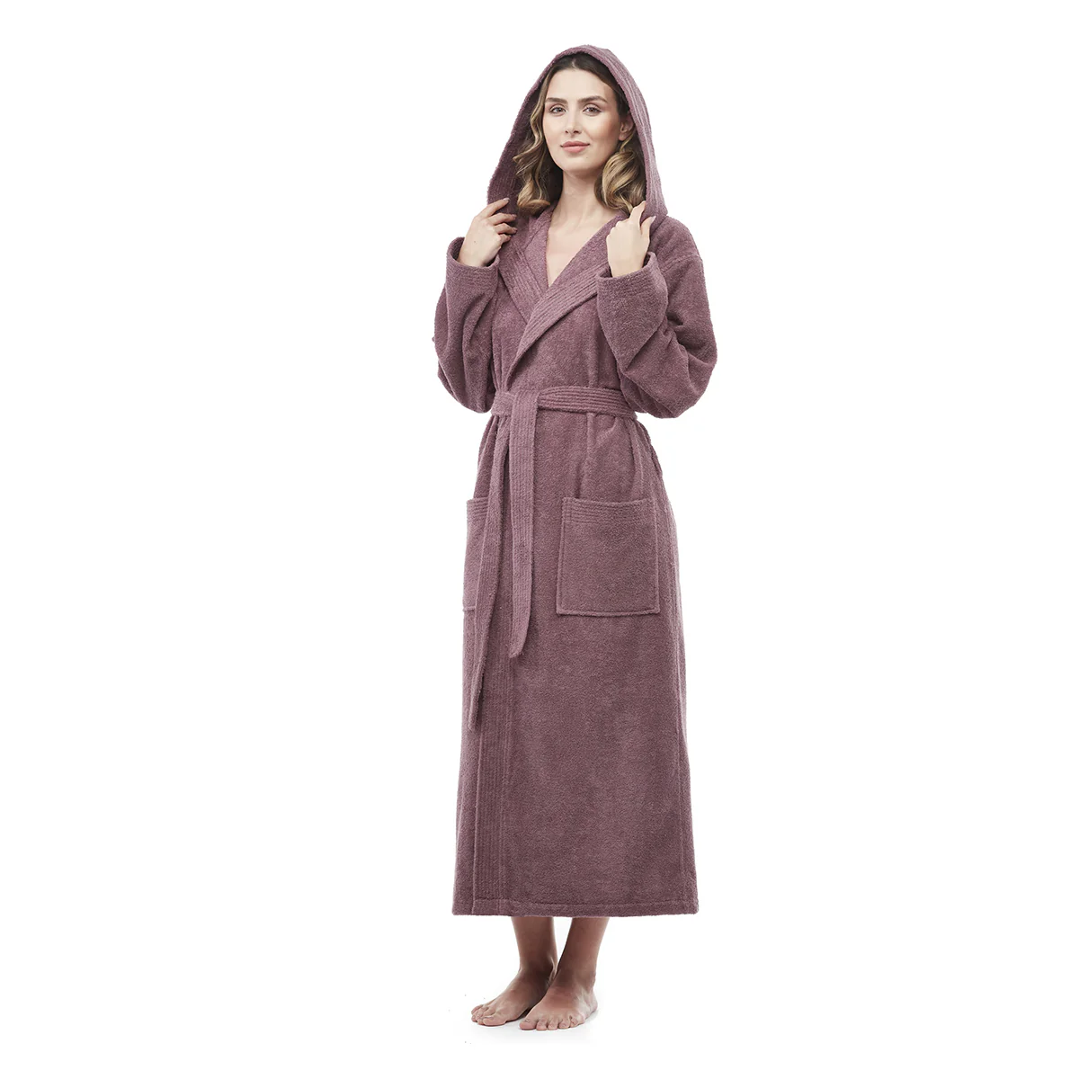 Turkish Cotton Mid-Calf Length Hooded Bathrobe - Image 10