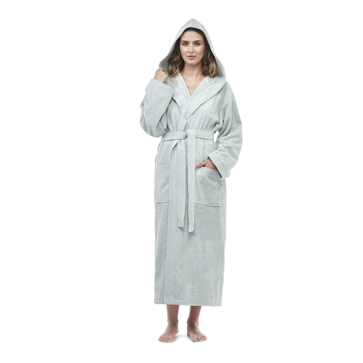 Turkish Cotton Mid-Calf Length Hooded Bathrobe - Image 17