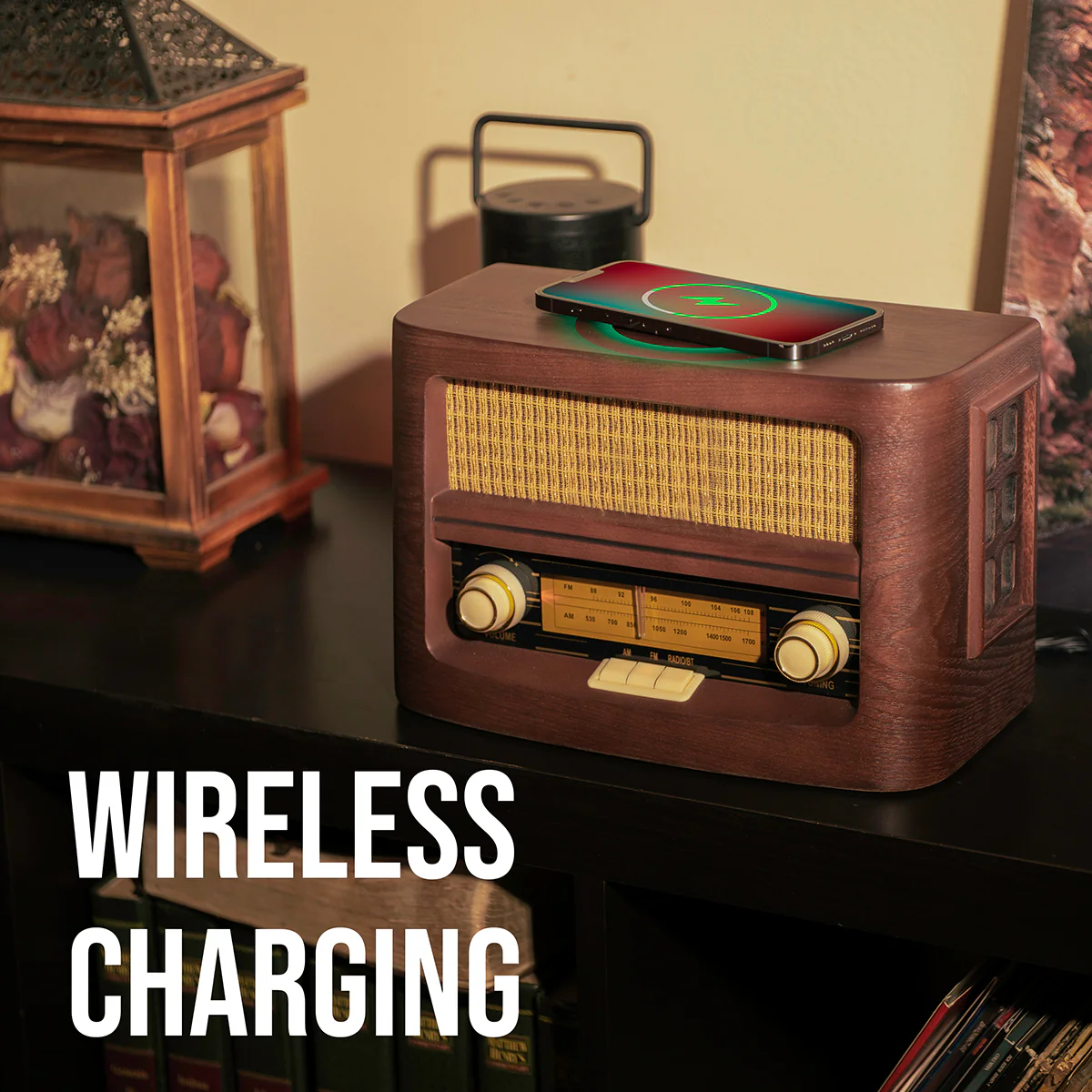 Vintage Bluetooth Radio and Wireless Charger - Image 5