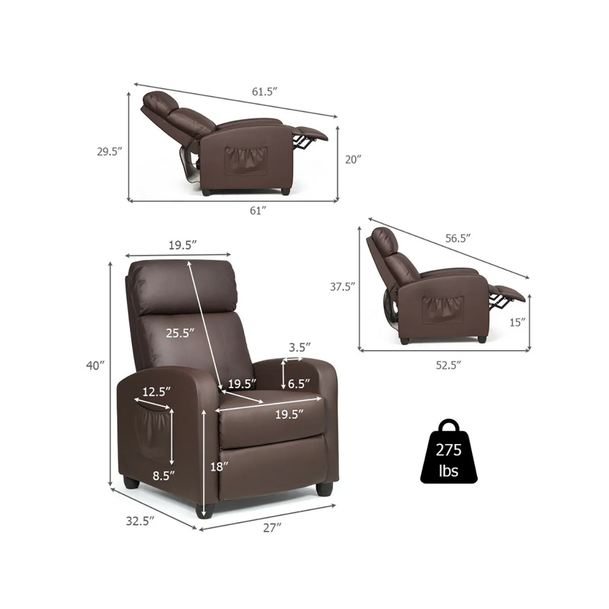 Wingback Massaging Recliner Chair - Image 9