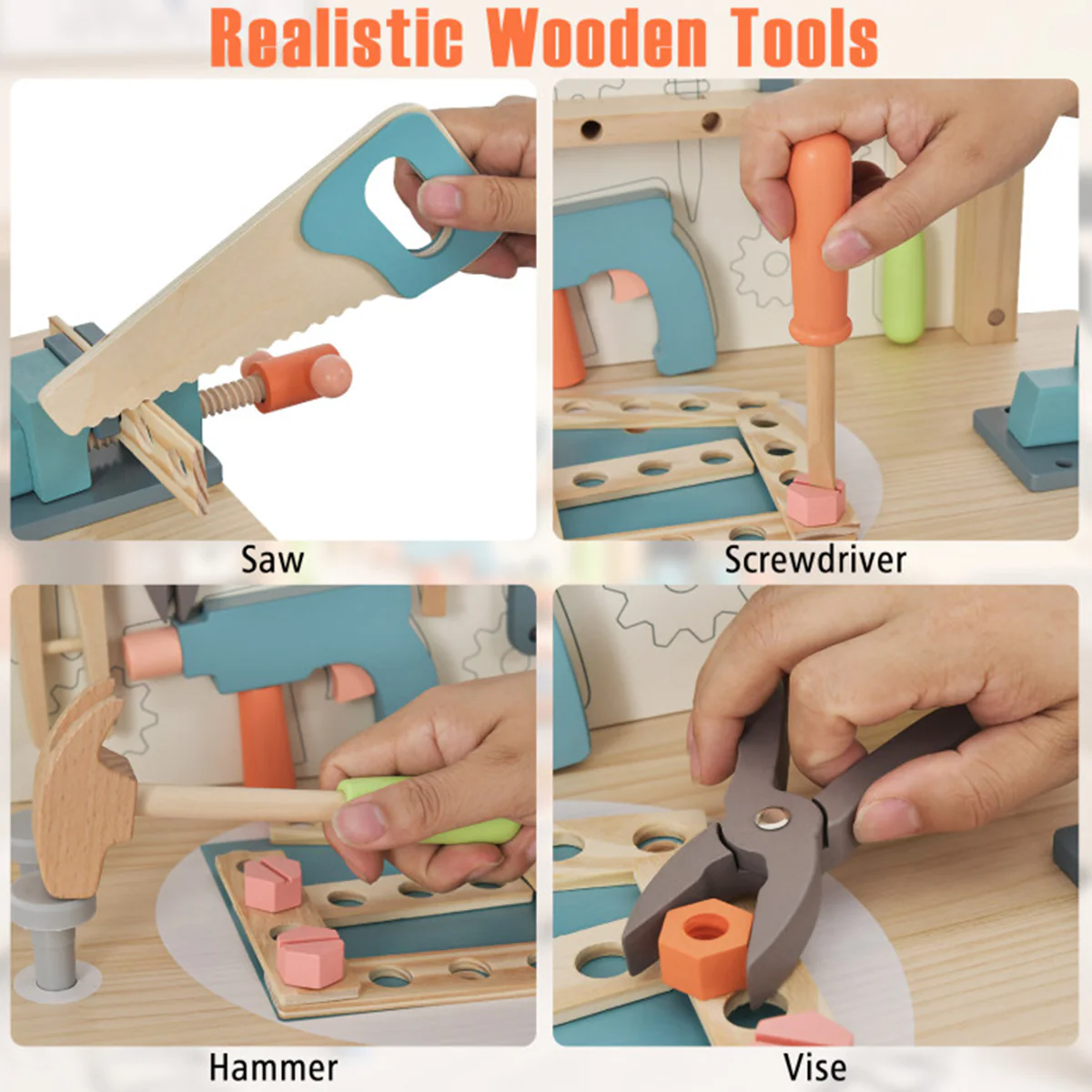 Wooden Pretend Play Workbench with Tools - Image 3