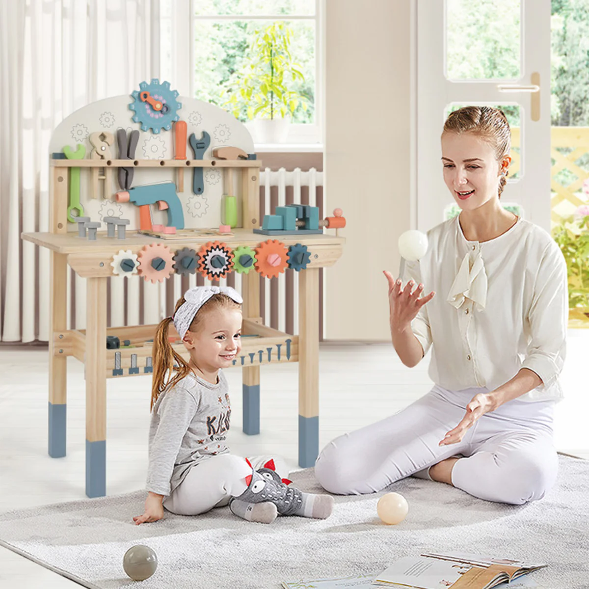 Wooden Pretend Play Workbench with Tools - Image 9